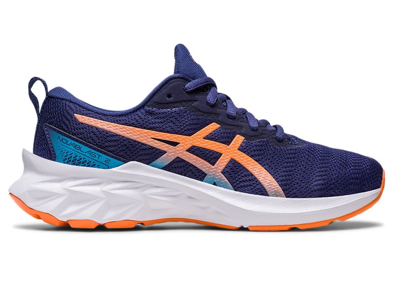 Tenis Sports Asics Novablast 2 Niños Azules Azules Naranjas | MX1202-701