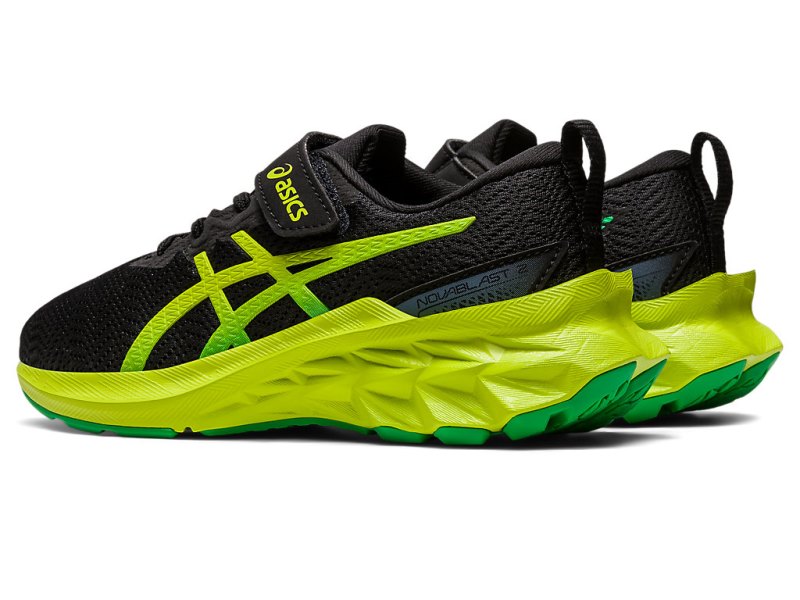 Tenis Sports Asics Novablast 2 Niños Negros Verdes Claro | MX9388-804