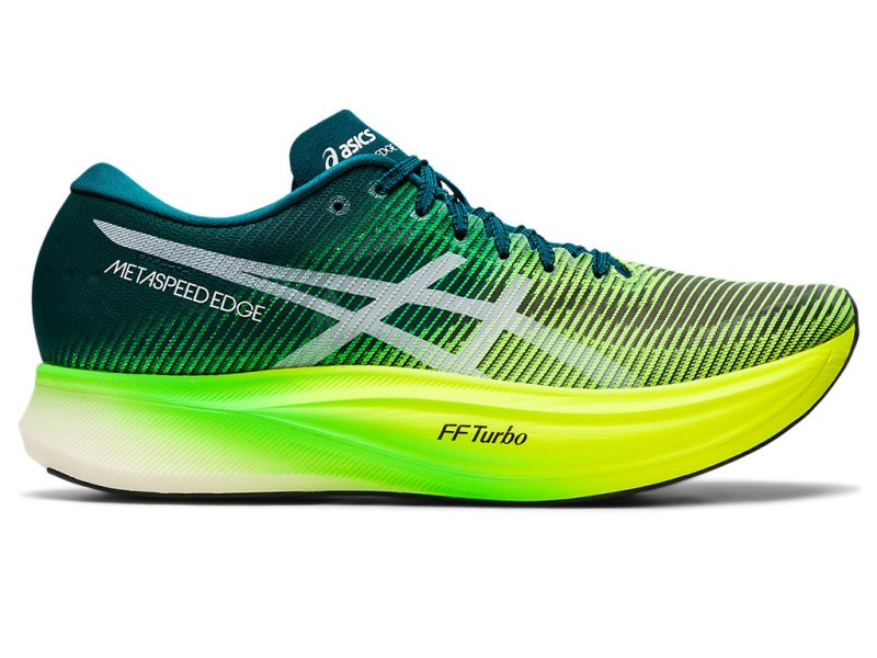 Tenis Para Correr Asics Metaspeed Edge+ Mujer Verdes Oscuro Amarillos | MX2443-445