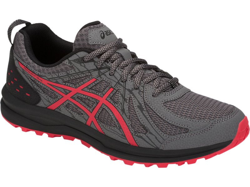 Tenis Para Trail Running Asics Frequent Trail Hombre Grises Oscuro Rojos | MX5200-441