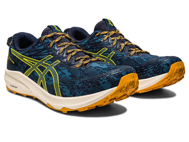 Tenis Para Trail Running Asics Fuji Lite 3 Hombre Turquesa Dorados Amarillos | MX2850-493