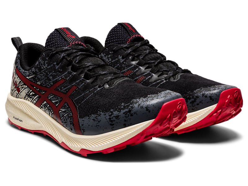 Tenis Para Trail Running Asics Fuji Lite 2 Hombre Negros Rojos | MX6502-345