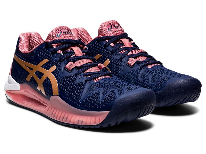 Zapatos de Tenis Asics Gel-resolution 8 Mujer Azul Marino Rosas Dorados | MX6720-196