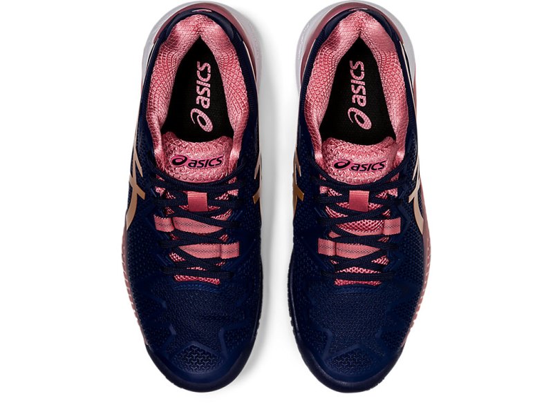 Zapatos de Tenis Asics Gel-resolution 8 Mujer Azul Marino Rosas Dorados | MX6720-196