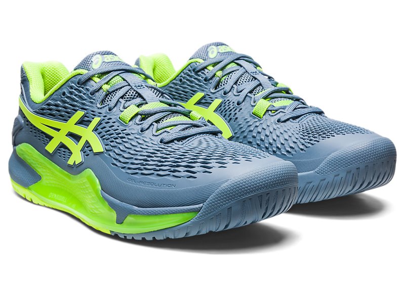 Zapatos de Tenis Asics Gel-resolution 9 Hombre Grises Azules Verdes | MX7032-755