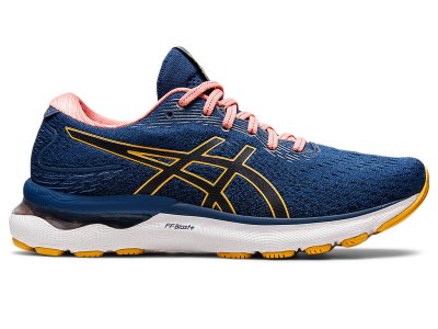 Tenis Para Correr Asics Gel-nimbus 24 Mujer Negros Azules Amarillos | MX3946-435